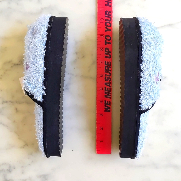 NWT. Limited Too Blue Fluffy Slipper with multi color embroidered butterflies. - Picture 3 of 3